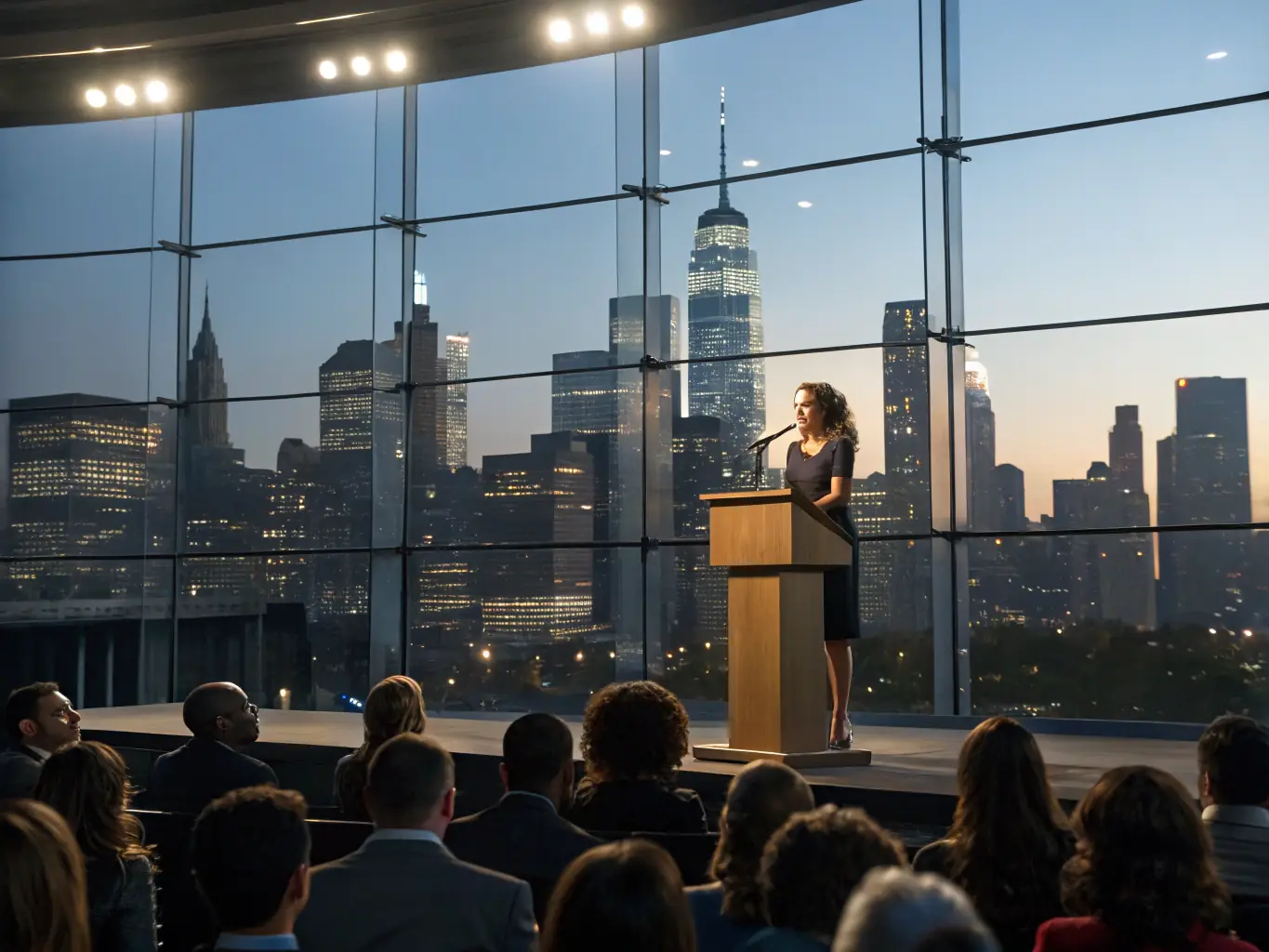 A motivational speaker on stage, inspiring an audience with a powerful message of self-empowerment.